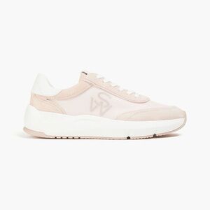 Stuart Weitzman Glide Mesh & Suede Sneakers in Powder/White Size 9